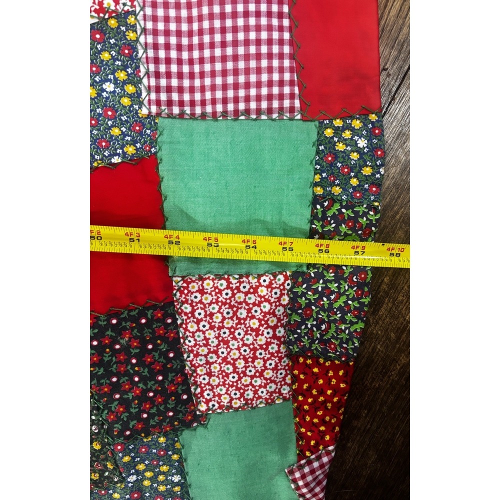 57" Vintage Multicolor Hand Quilted Patchwork Christmas Tree Skirt - Picture 6 of 8